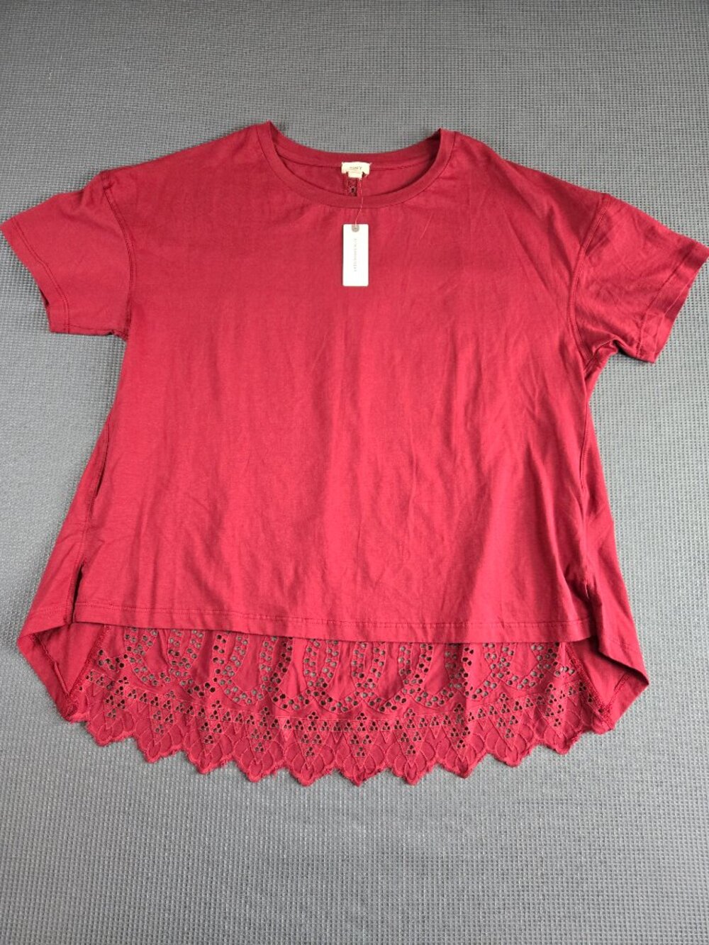 Tiny by Anthropologie Red Eyelet Lace Hem Top NWT Size L